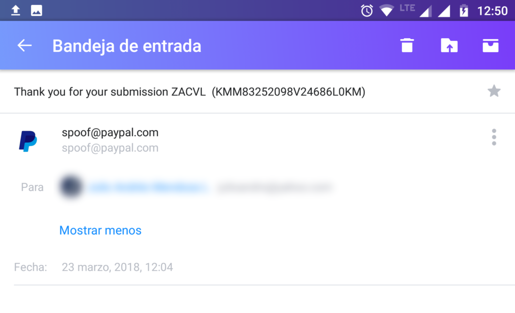 Correo real de Paypal. Cómo identificar suplantaciones de correo.