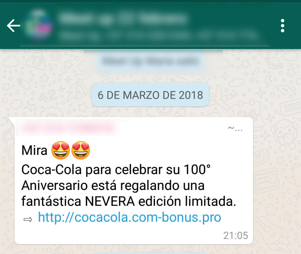 Modalidad de Phishing practicado en Whatsapp.